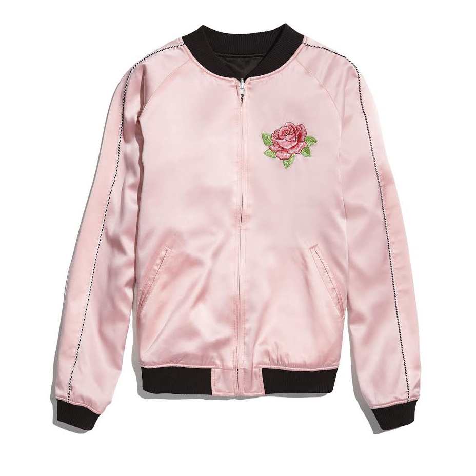 Opening Ceremony Embroidered Rose Silk Bomber Jacket