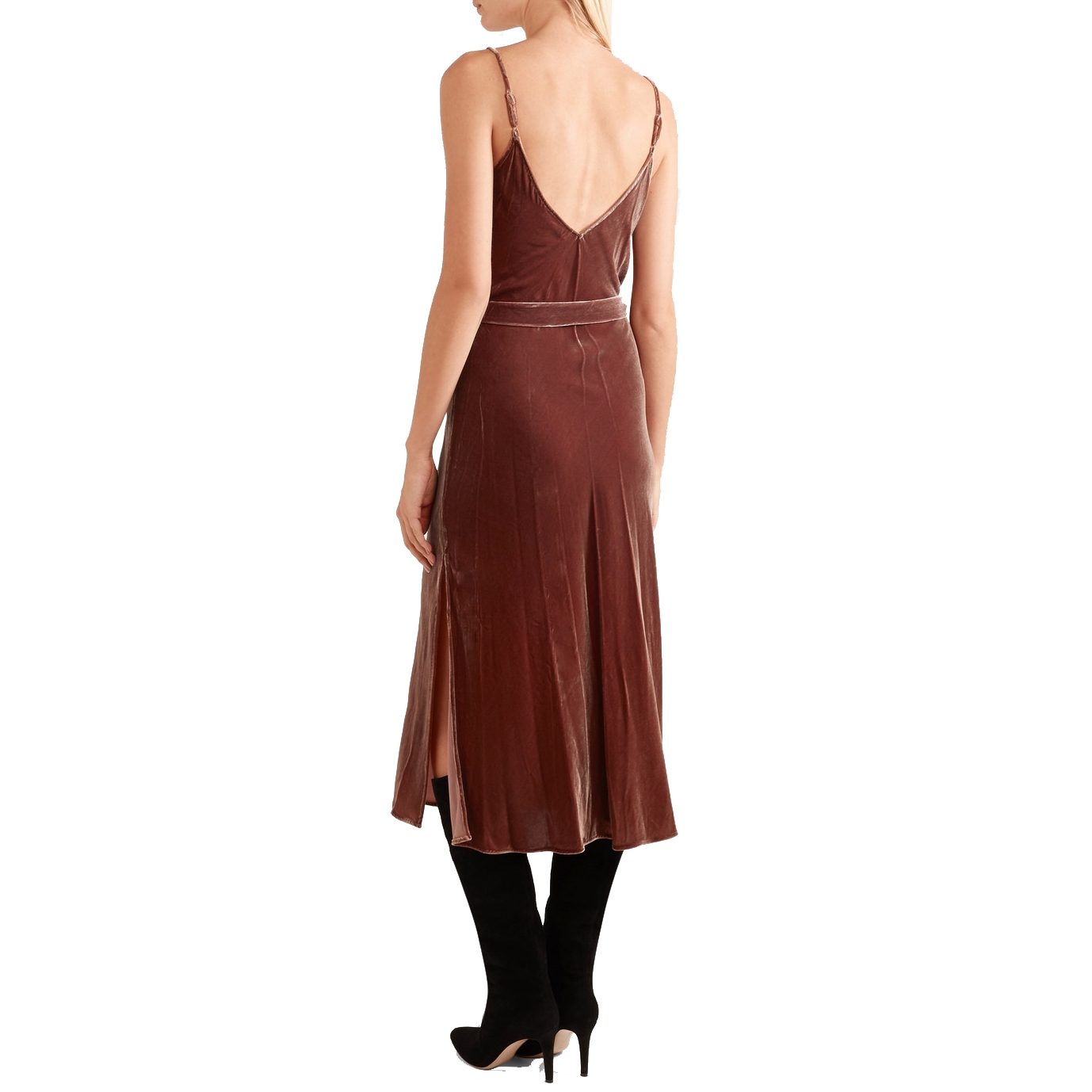 Frame Belted Velvet Midi Slip Dress 7