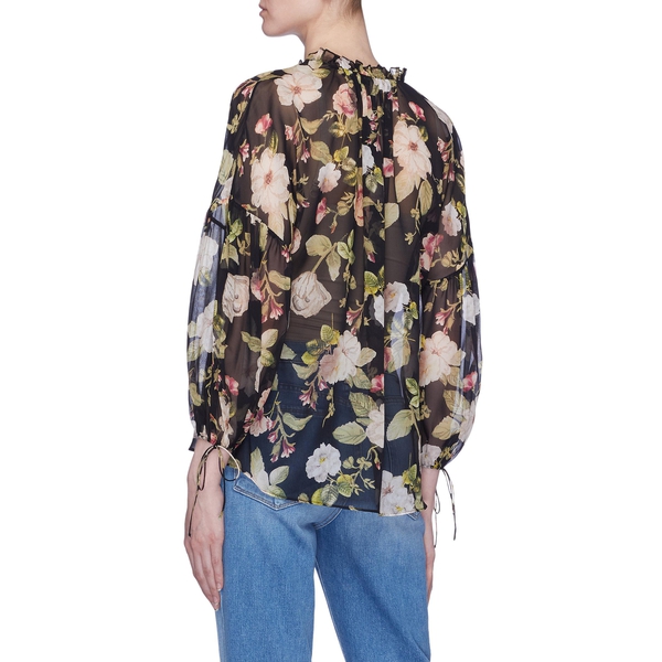 Alice + Olivia Julius Floral Blouson Sleeve Silk Top – evaChic