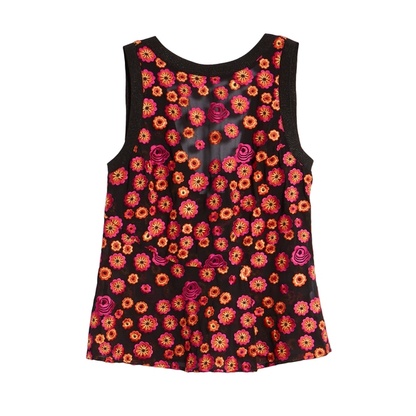 Floral Embroidered Black Tank Top