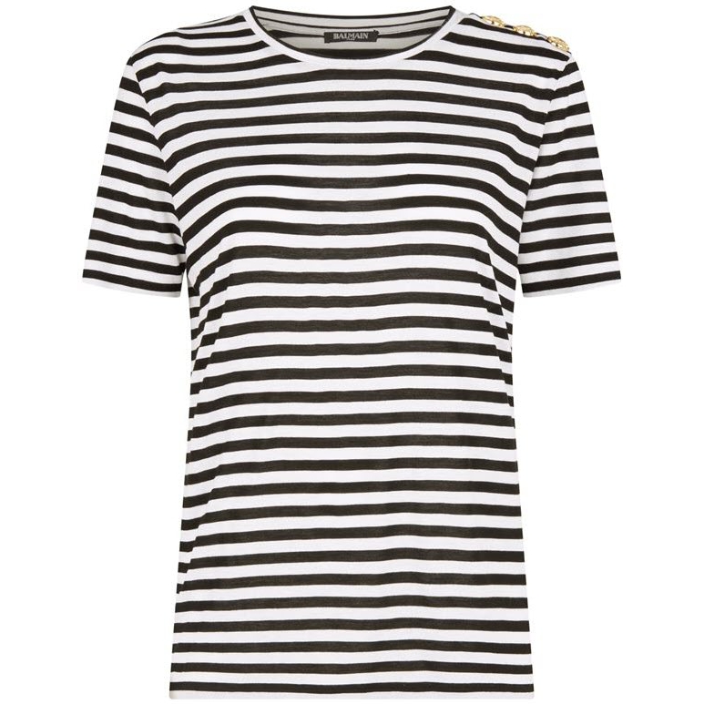 Balmain Button-Embellished Stripe Jersey T-shirt – evaChic