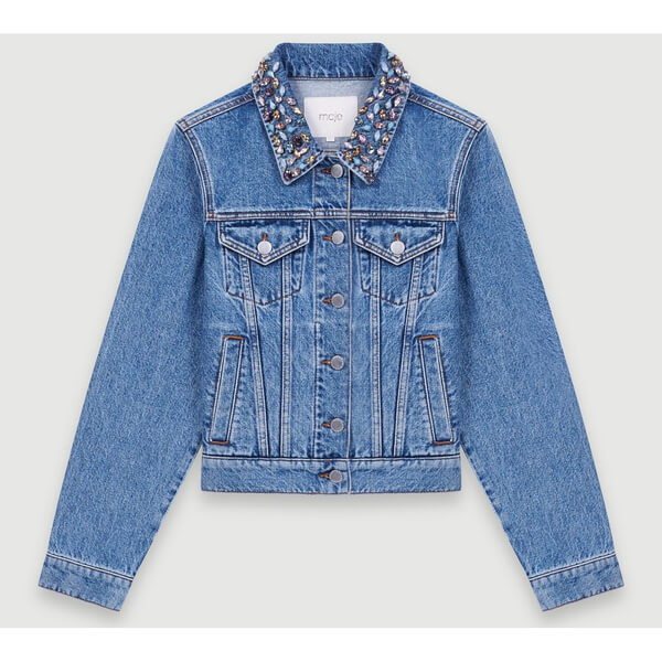 Maje Crystal-Embellished Denim Jacket in Blue Cotton ref.960310