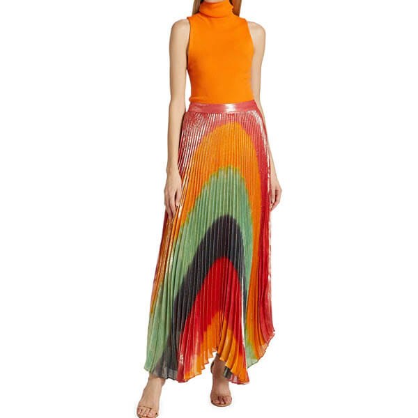 Alice + Olivia Katz Sunburst Rave Dip Dye Pleated Long Skirt – evaChic
